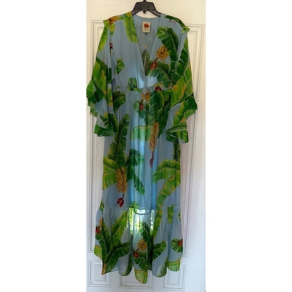 FARM Rio Green and Blue Ruffled Maxi Sundress - Picture 3 of 6